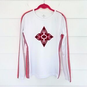 Athleta Long Sleeve Side Stripe White Top Small